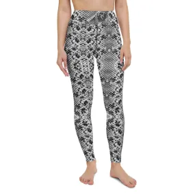 Grey Snakeskin Ladies' Yoga Leggings, Snakeskin Pattern Women's Sports Tights-Made in USA/EU