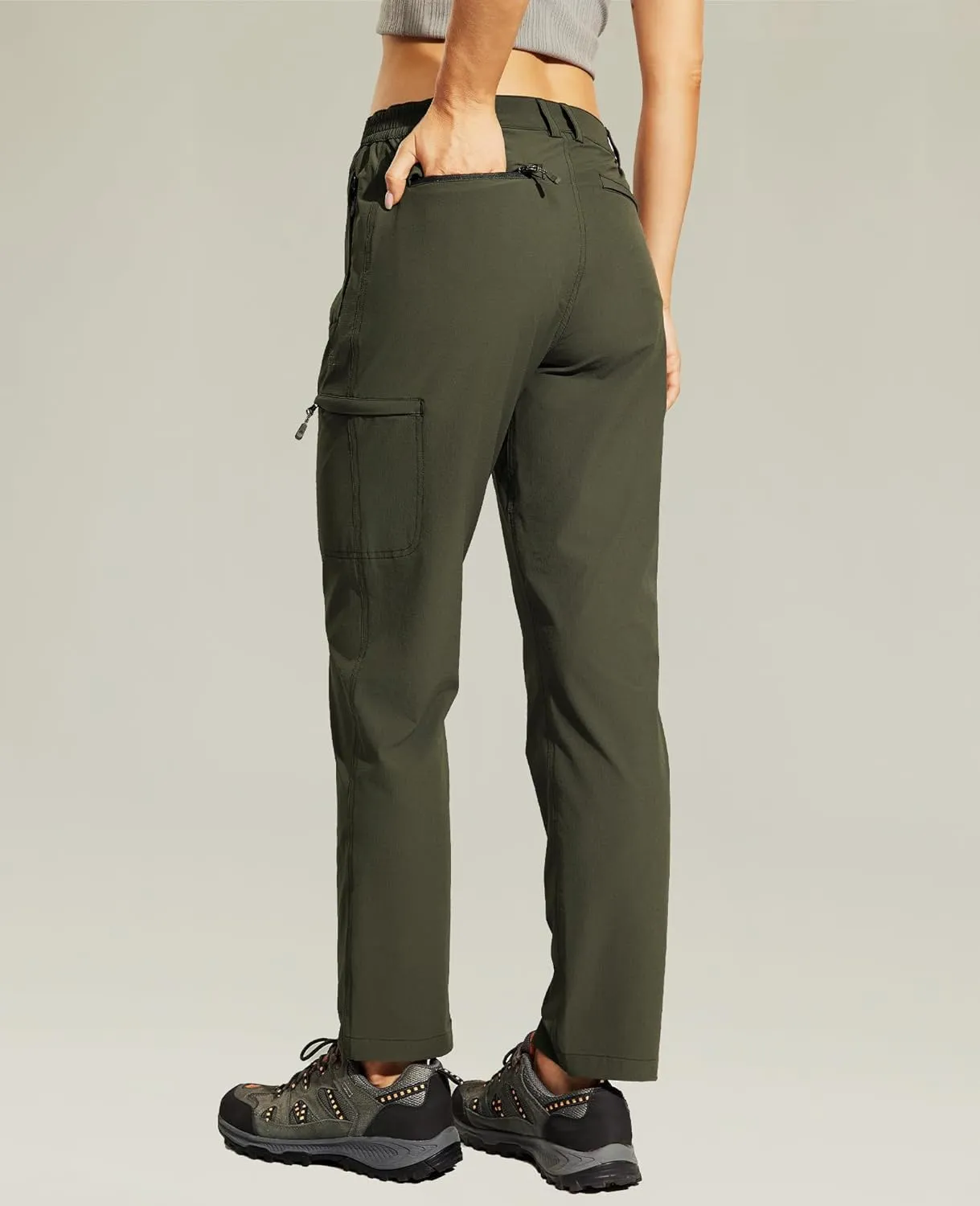 Haimont Women's Hiking Cargo Pants Quick Dry Lightweight Ripstop Stretch Nylon Travel Pants with Zip Pockets Water Repellent