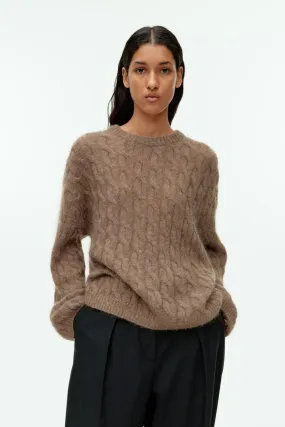 H&M Cable Knit Mohair Blend Sweater, Beige