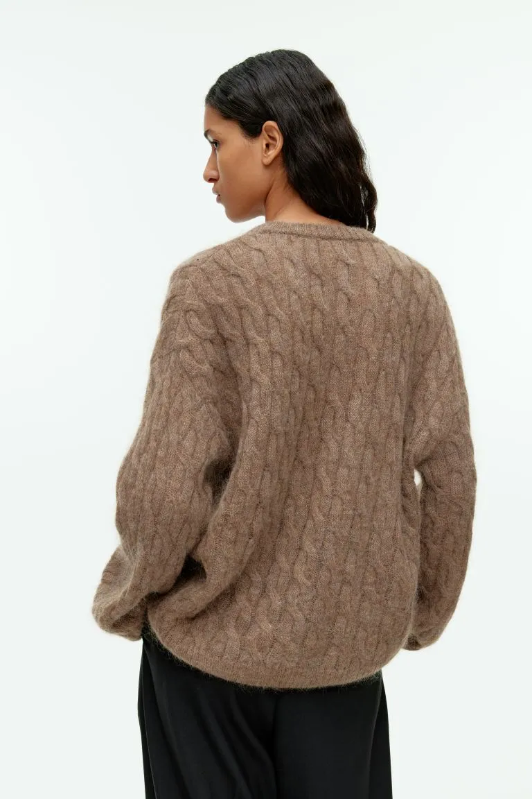 H&M Cable Knit Mohair Blend Sweater, Beige