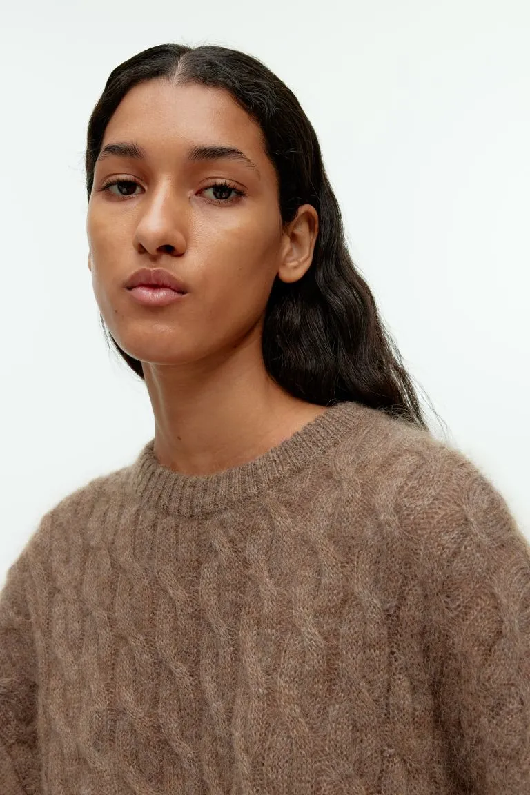H&M Cable Knit Mohair Blend Sweater, Beige