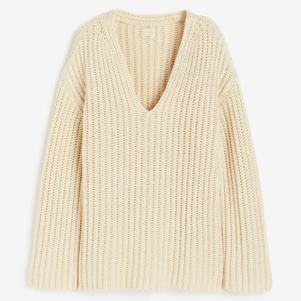 H&M Wool-blend V-neck sweater, light beige