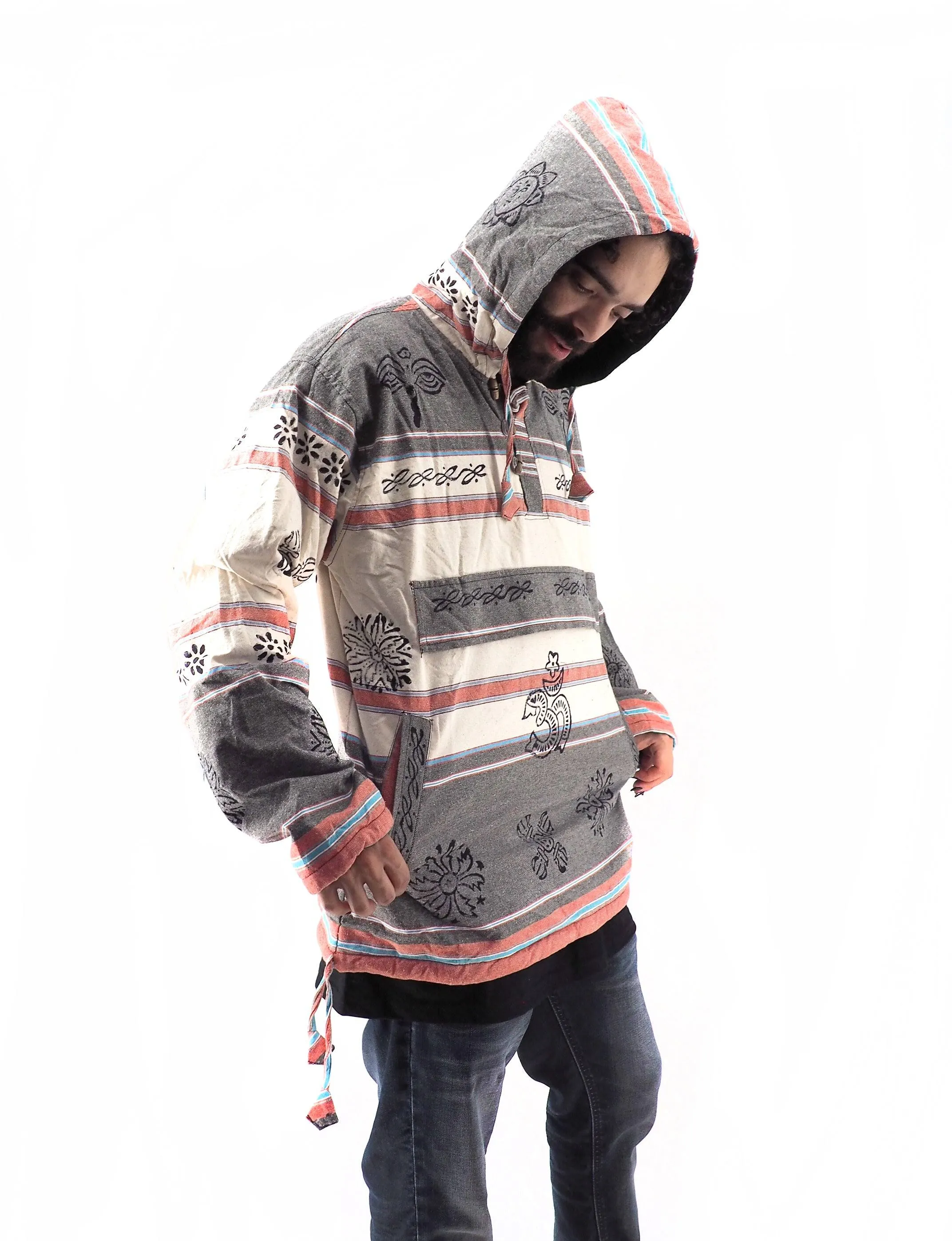 Handmade Casual Boho Cotton Unisex Jackets Hoodies Size S-M-L-XL- Gray
