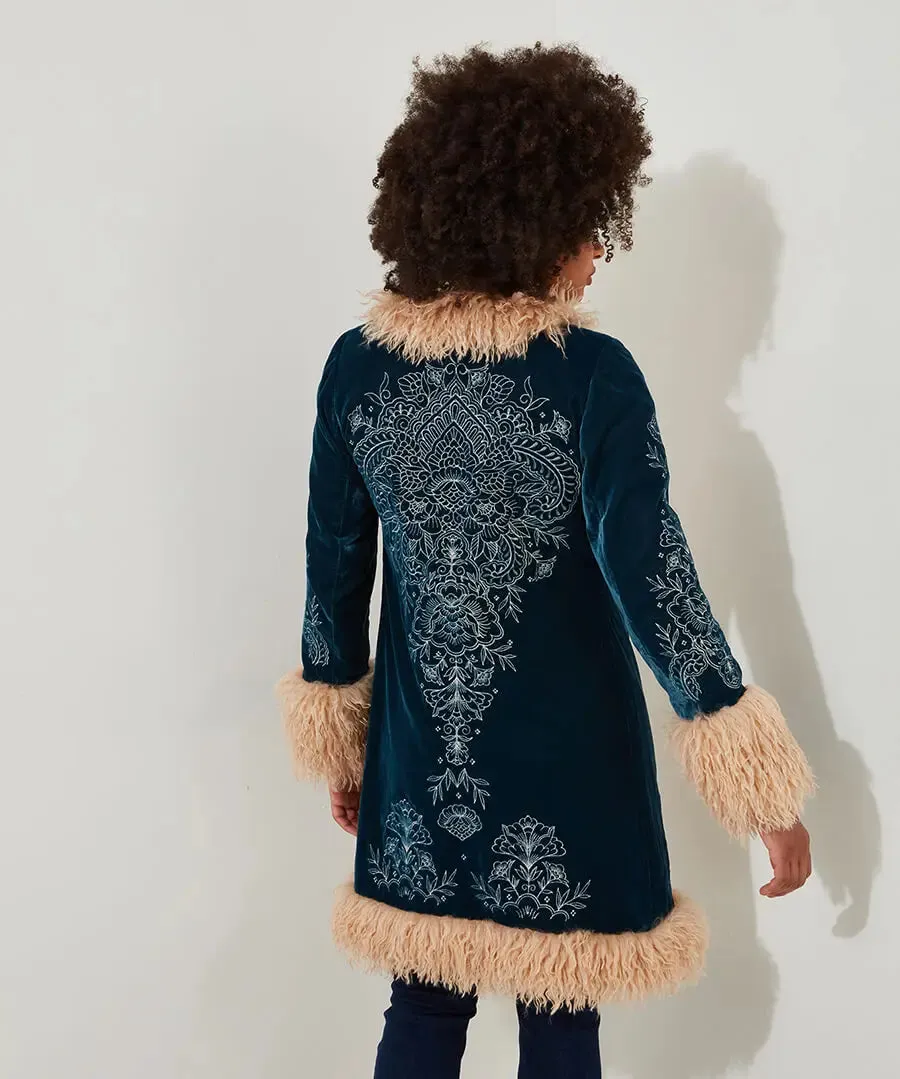 Joe Browns 10 Teal Boho Girl Embroidered Boutique Coat