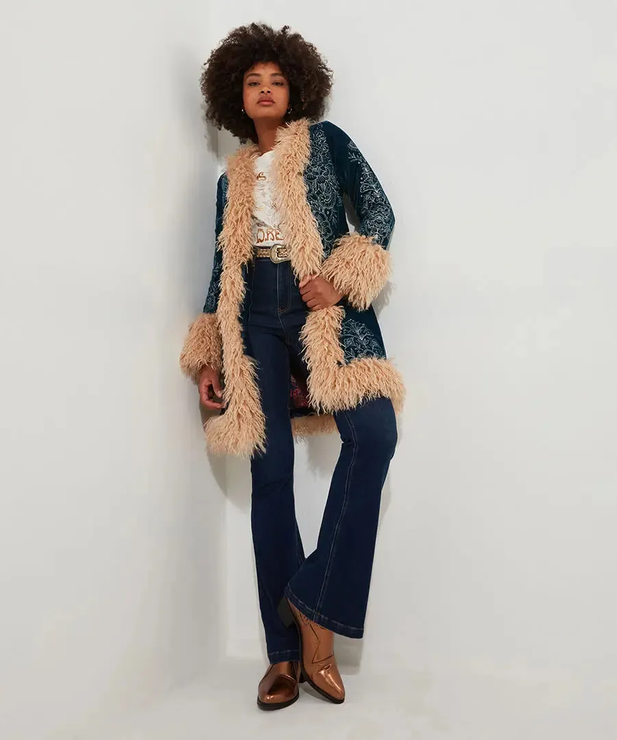 Joe Browns 10 Teal Boho Girl Embroidered Boutique Coat