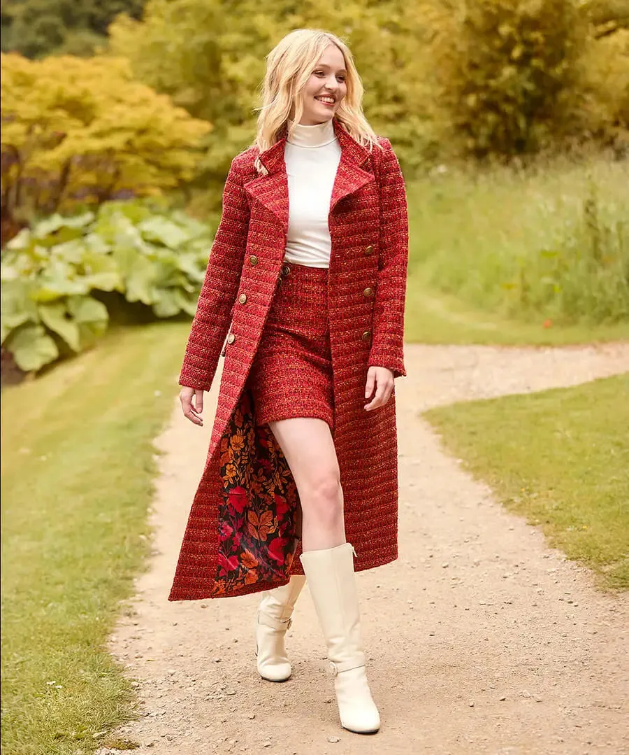Joe Browns 14 Burnt Orange Maya Tweed Maxi Coat