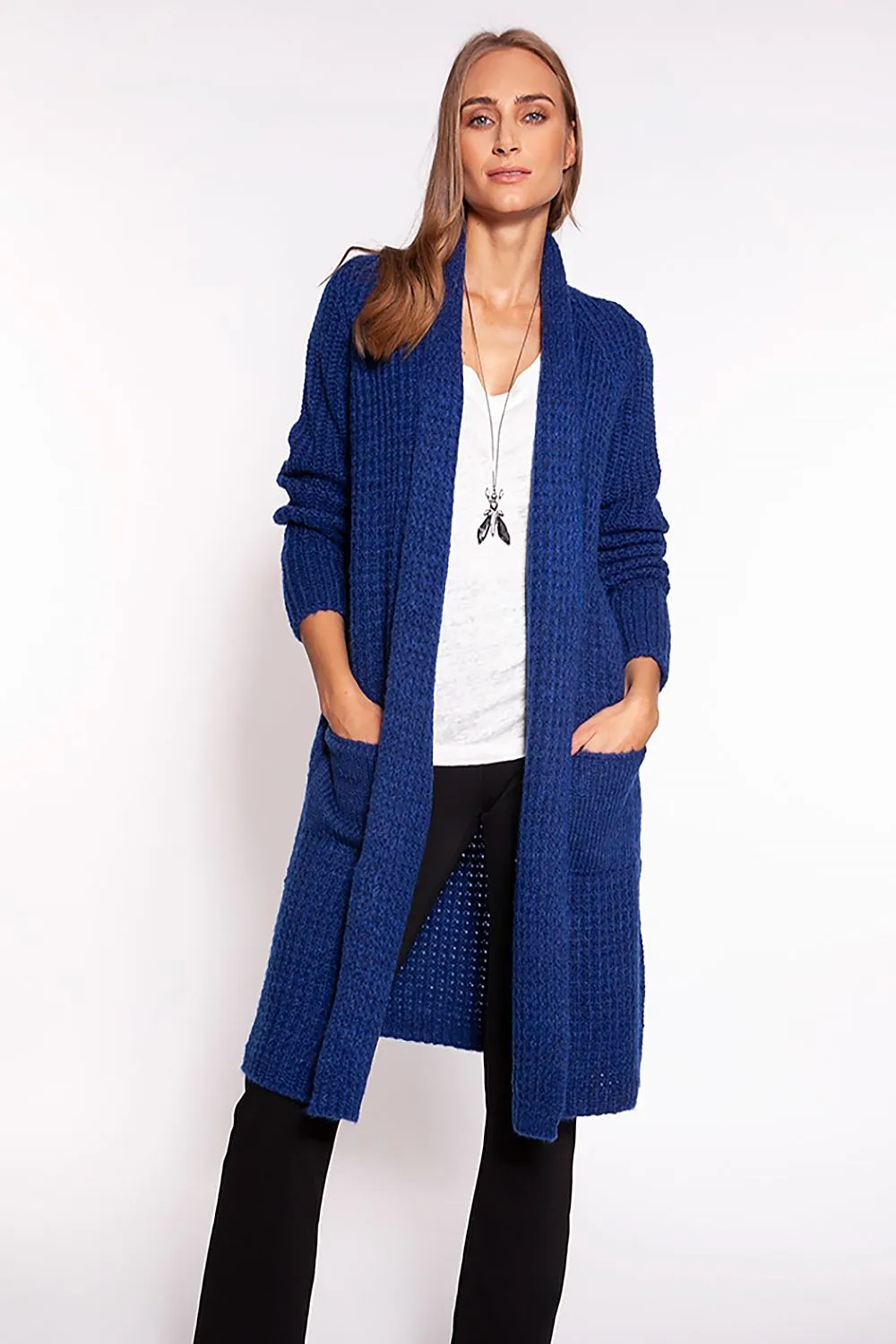 Knee-Length Knitted Shawl Cardigan