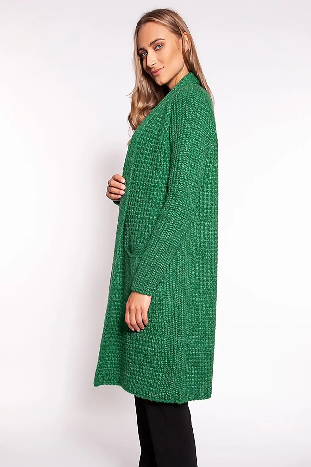 Knee-Length Knitted Shawl Cardigan