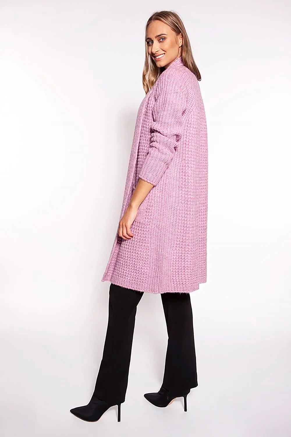 Knee-Length Knitted Shawl Cardigan