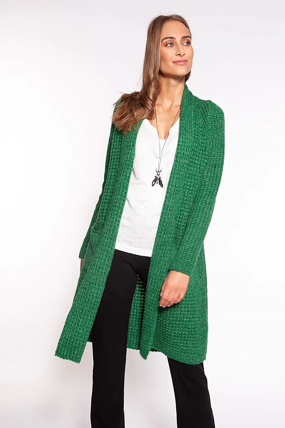 Knee-Length Knitted Shawl Cardigan