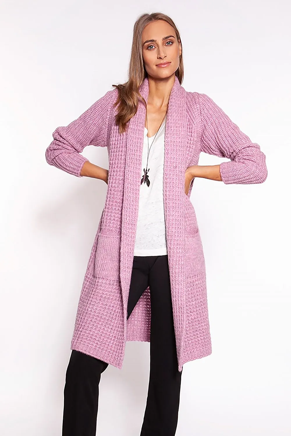 Knee-Length Knitted Shawl Cardigan