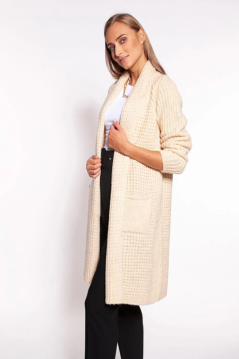 Knee-Length Knitted Shawl Cardigan