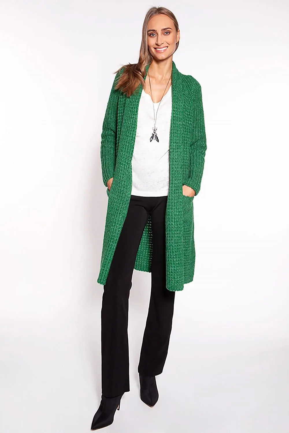 Knee-Length Knitted Shawl Cardigan