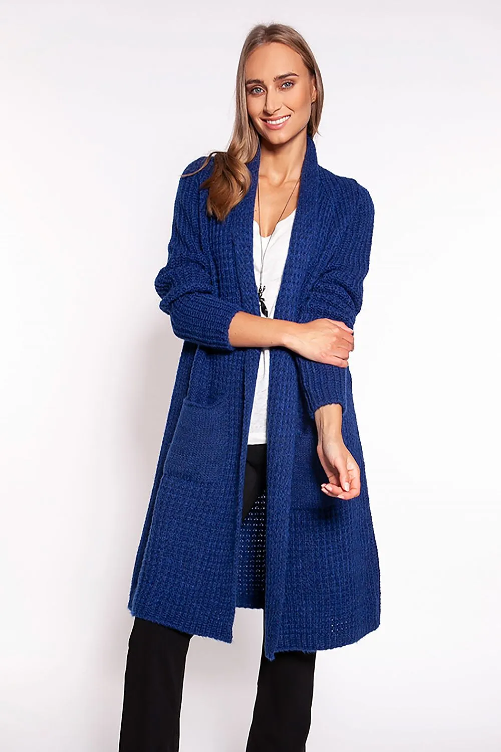 Knee-Length Knitted Shawl Cardigan