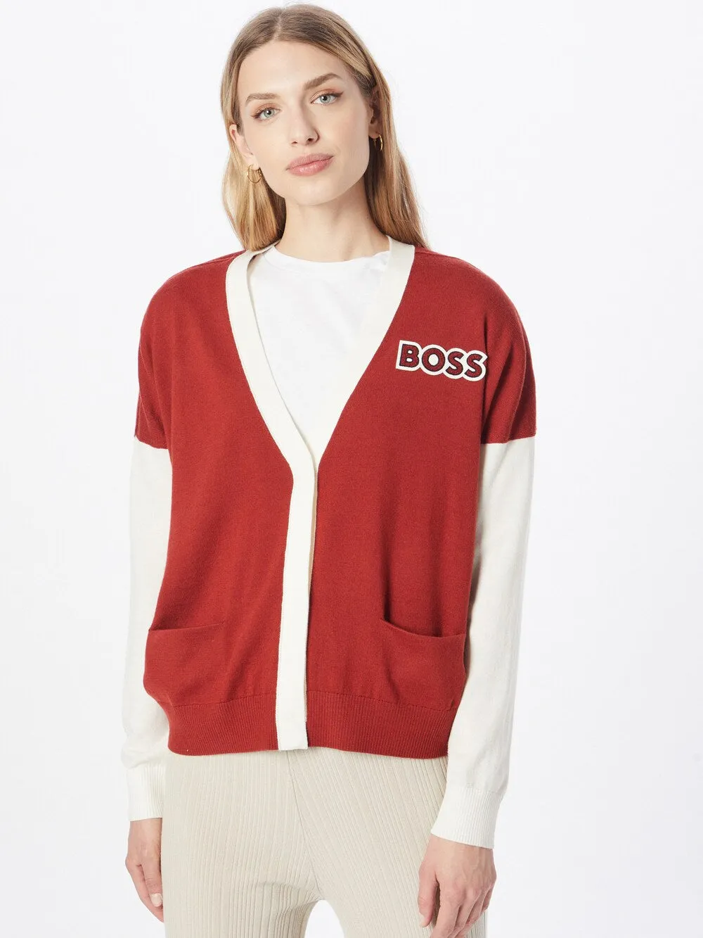 Knitted cardigan BOSS Fabulas, rusty red