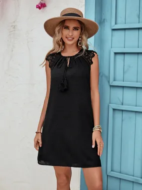 Lace Detail Tie Neck Mini Dress