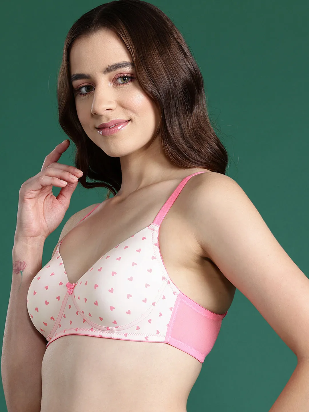 Leading Lady Women T-Shirt Lightly Padded Bra White & Pink BRA-4064-1