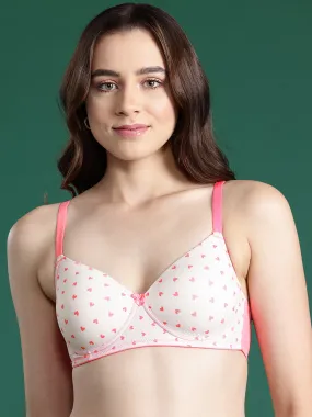 Leading Lady Women T-Shirt Lightly Padded Bra White & Pink BRA-4064-1