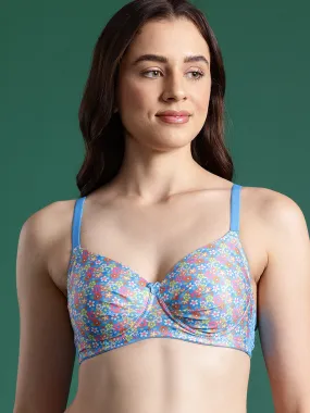 Leading Lady Women's Printed Lightly Padded Women T-Shirt Bra Blue BRA-4068-1