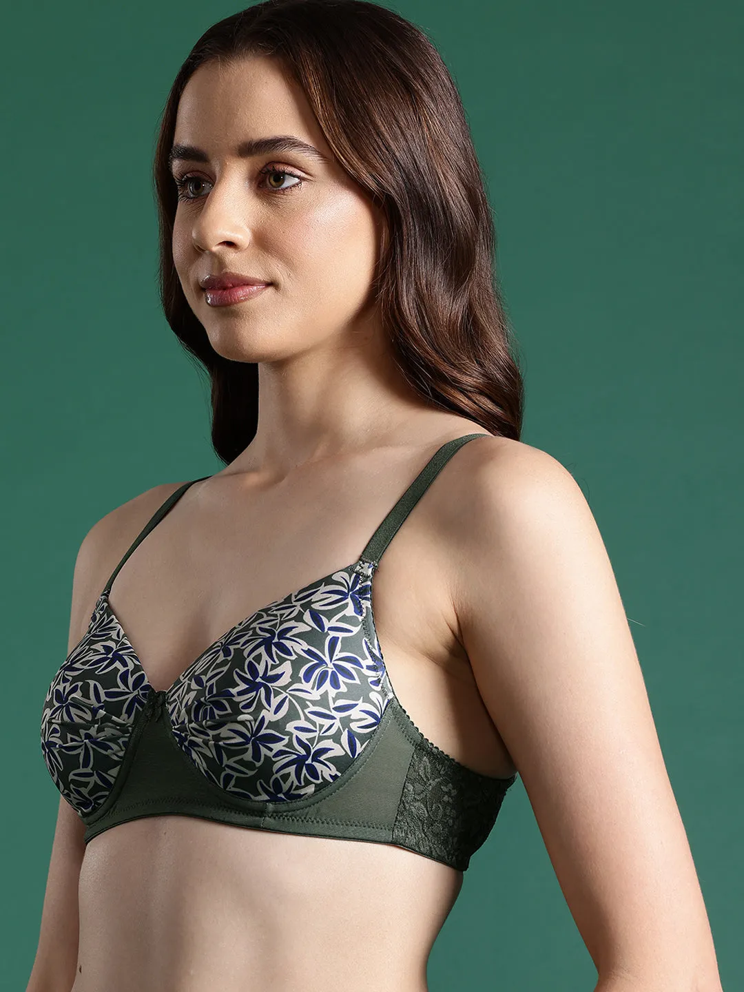Leading Lady Women's Printed Lightly Padded Women T-Shirt Bra Green BRA-4070-1