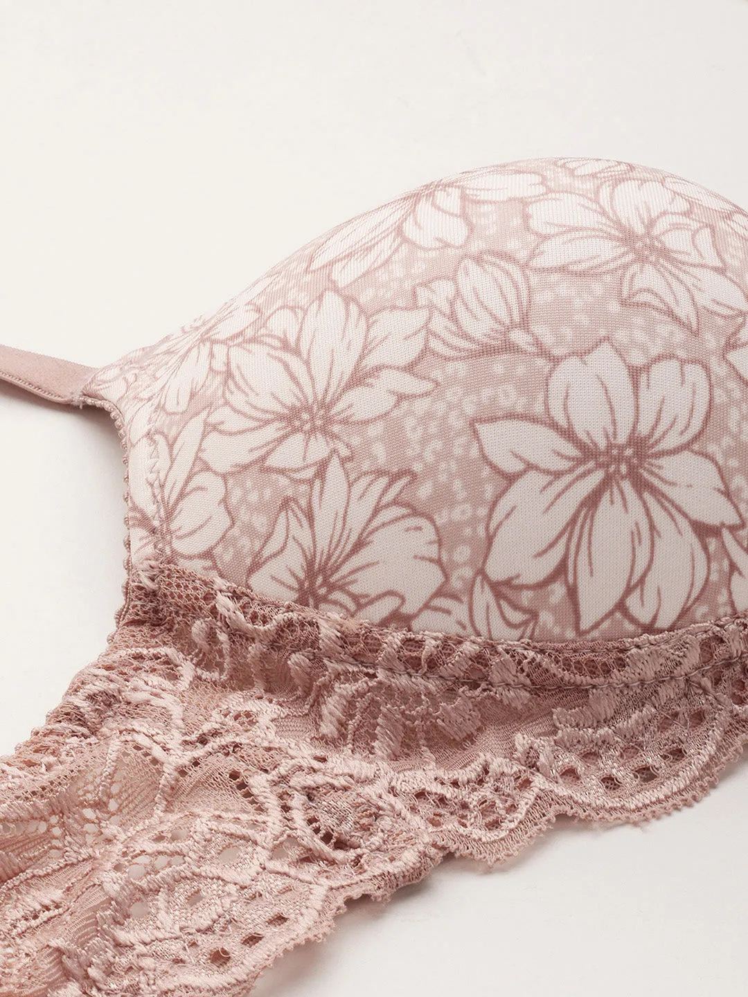 Leading Lady Women's Printed Lightly Padded Women T-Shirt Bra Peach BRA-4065-1