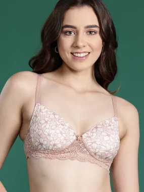 Leading Lady Women's Printed Lightly Padded Women T-Shirt Bra Peach BRA-4065-1