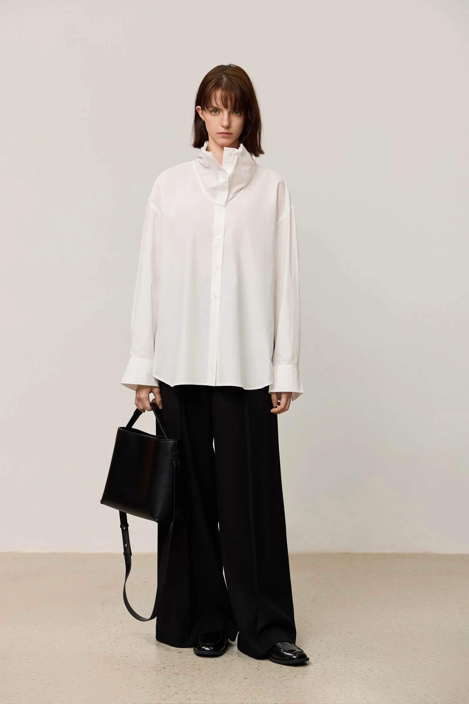 LILY Elegant Cotton Drawstring Collar White Shirt