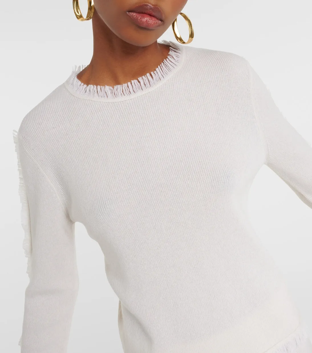 Lisa Yang cashmere top with fringe, beige