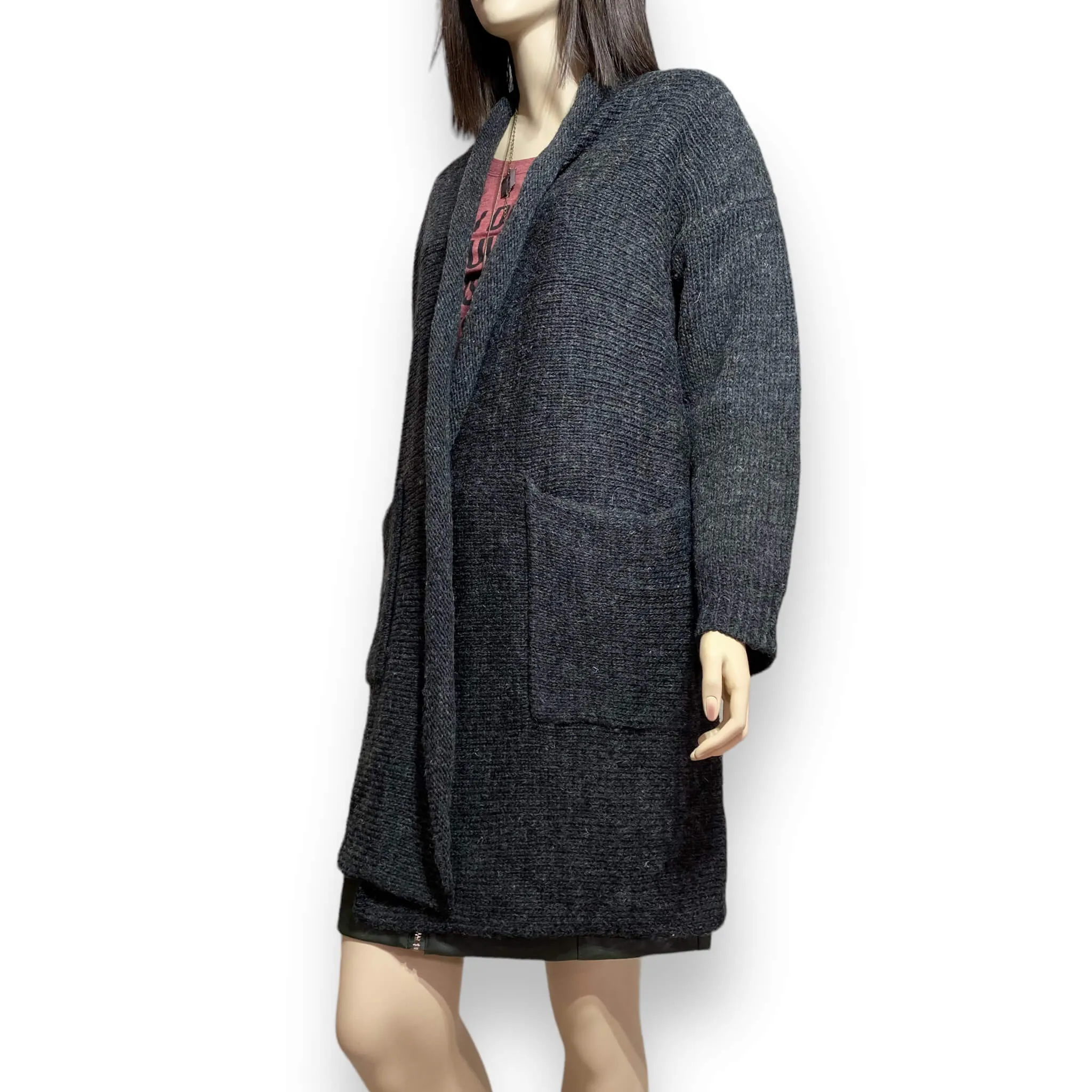 Long Luxurious Gray Wool Cardigan