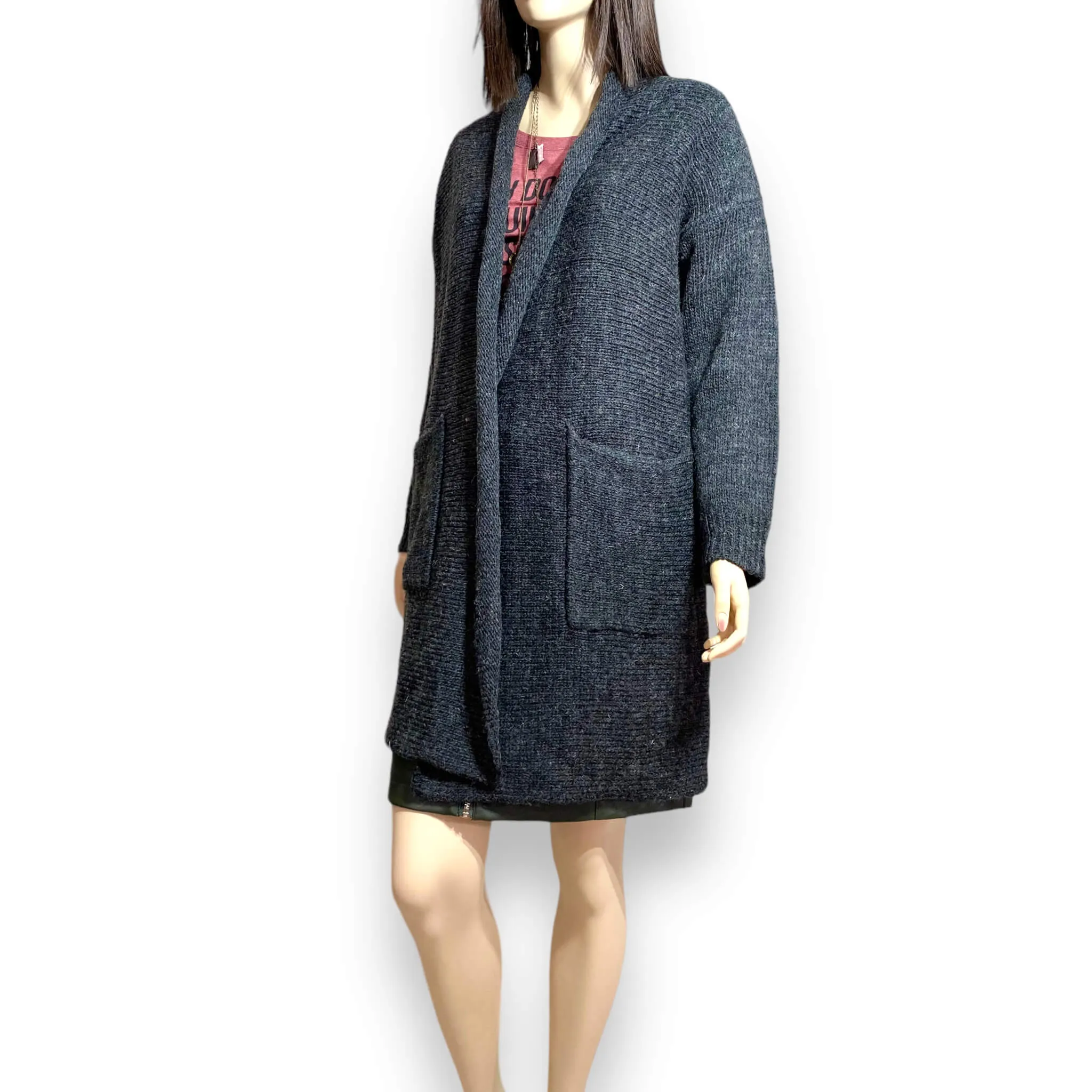 Long Luxurious Gray Wool Cardigan