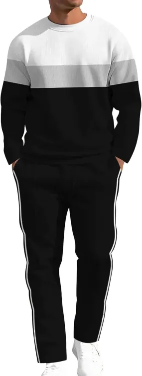 Men's Casual Tracksuit Athletic Sweatsuits Suit Roll Sleeve Shirt Pants Set Men's Tracksuit Sweatsuits 2 Piece Set