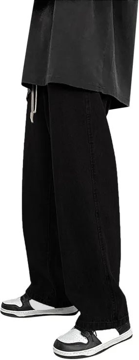 Men's Classic Regular Fit Jeans, Vintage Straight Wide Leg Denim Pants with Pockets Baggy Trousers Streetwear