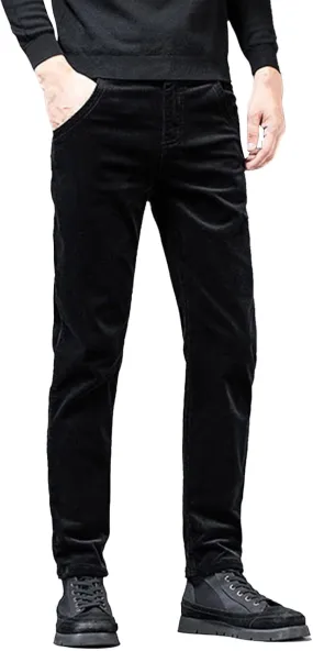 Men's Corduroy Dress Pants Plain Business Regular Fit Elastic Waist Classic Casual Stylish Straight Legs Trousers