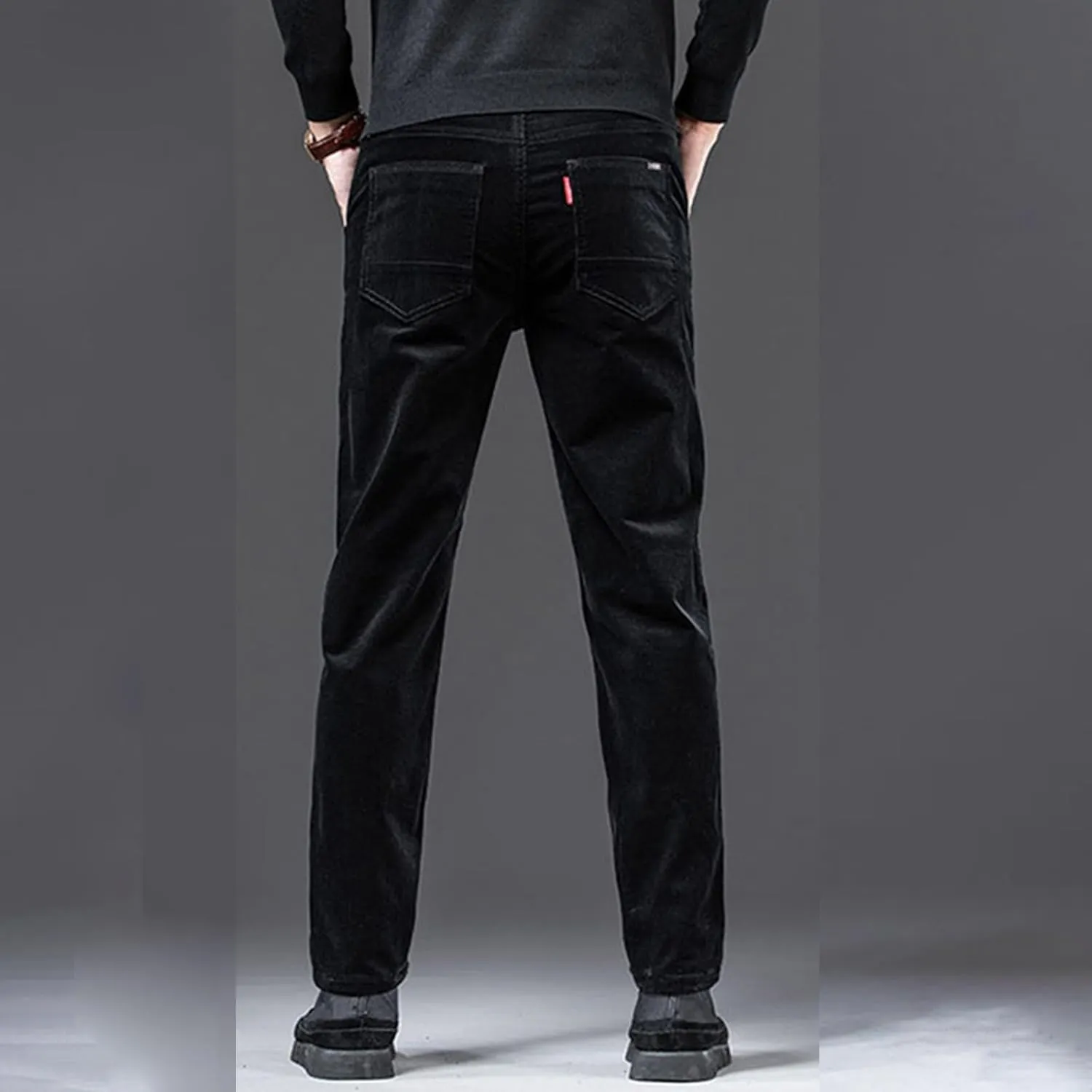 Men's Corduroy Dress Pants Plain Business Regular Fit Elastic Waist Classic Casual Stylish Straight Legs Trousers