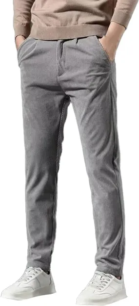 Men's Corduroy Dress Pants Plain Business Regular Fit Elastic Waist Classic Casual Stylish Straight Legs Trousers