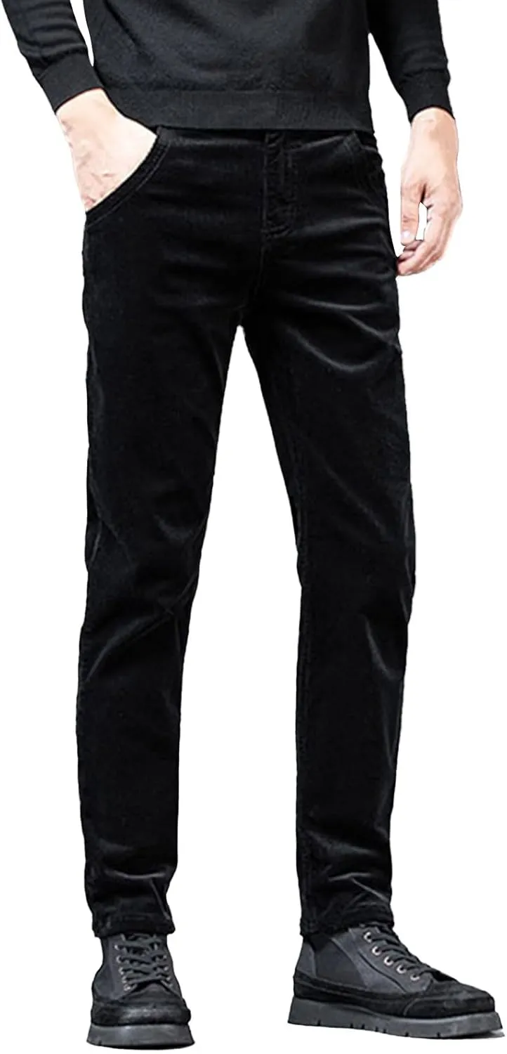 Men's Corduroy Dress Pants Plain Business Regular Fit Elastic Waist Classic Casual Stylish Straight Legs Trousers