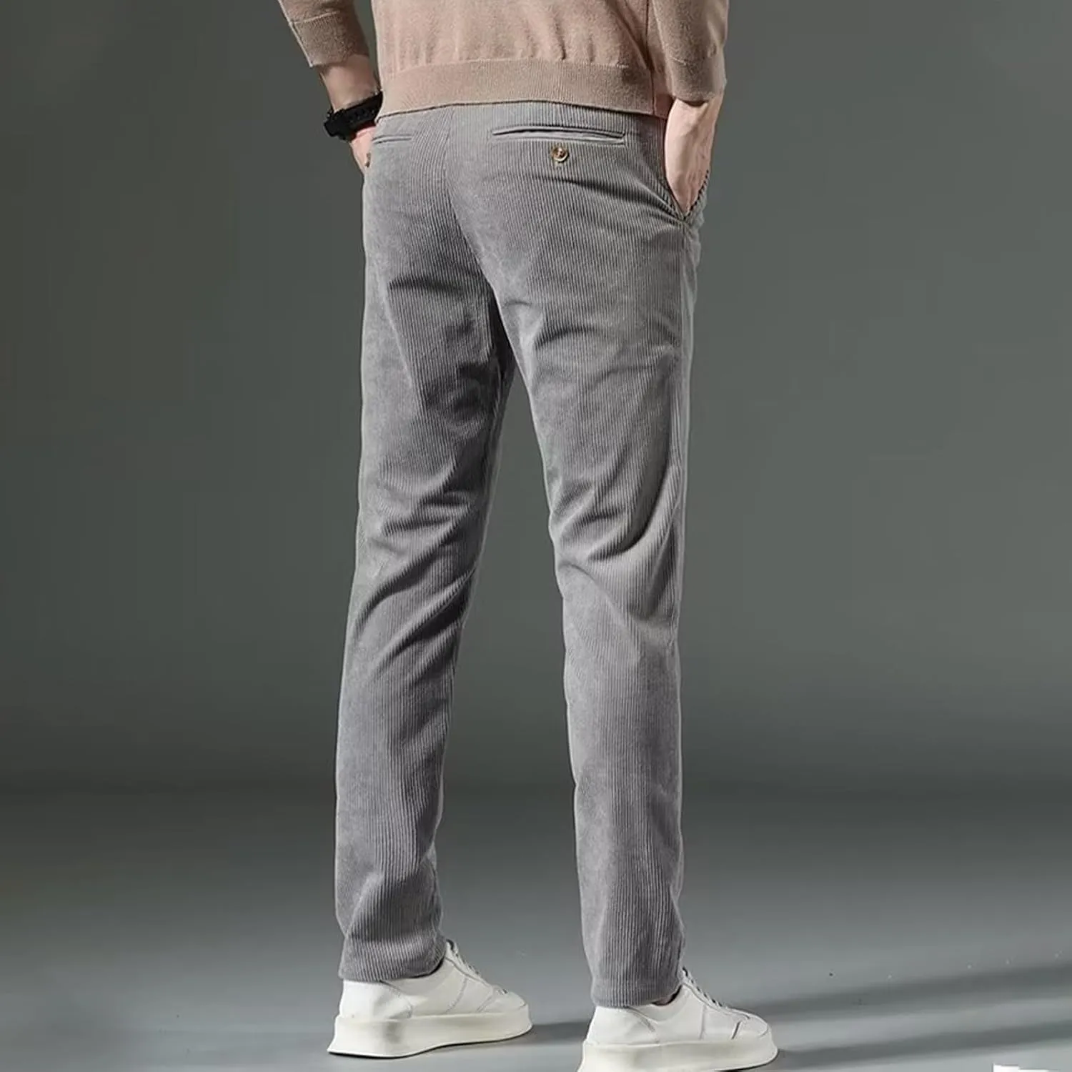 Men's Corduroy Dress Pants Plain Business Regular Fit Elastic Waist Classic Casual Stylish Straight Legs Trousers