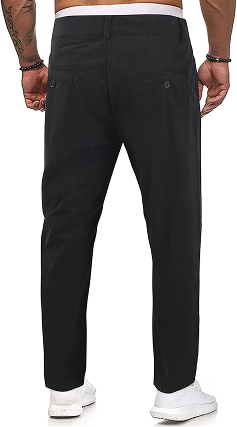 Mens Corduroy Pants Elastic Waist Stretch Casual Trendy Lightweight Fit Classic Solid Pants Workout Business Trousers