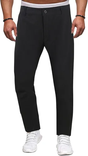Mens Corduroy Pants Elastic Waist Stretch Casual Trendy Lightweight Fit Classic Solid Pants Workout Business Trousers