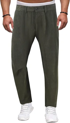 Mens Corduroy Pants Elastic Waist Stretch Casual Trendy Lightweight Fit Classic Solid Pants Workout Business Trousers