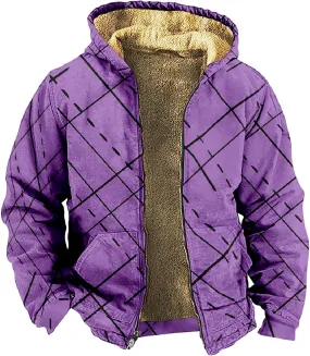 Men's Fleece Heavyweight Full Zip Men's Winter Wool Short Jacket Work Daily Outwear Casual Jacket Plaid Button Up