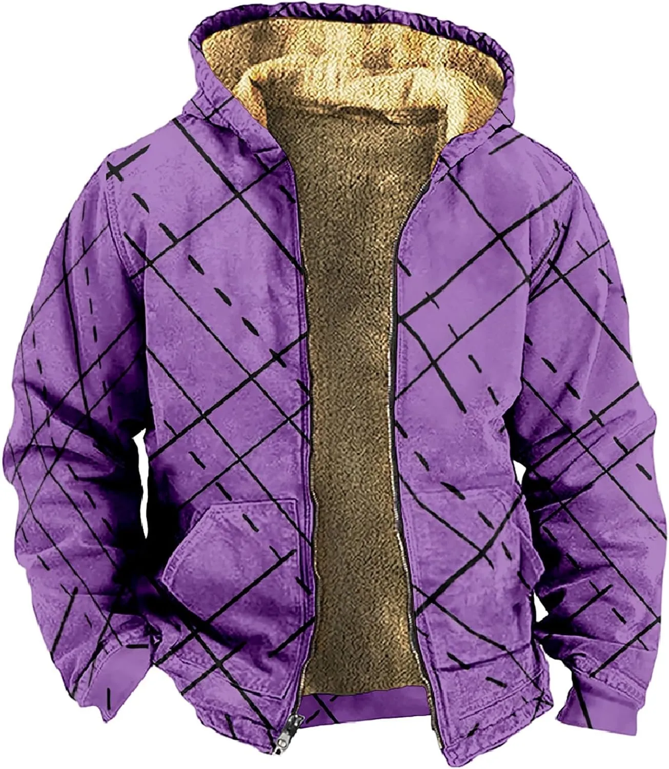 Men's Fleece Heavyweight Full Zip Men's Winter Wool Short Jacket Work Daily Outwear Casual Jacket Plaid Button Up