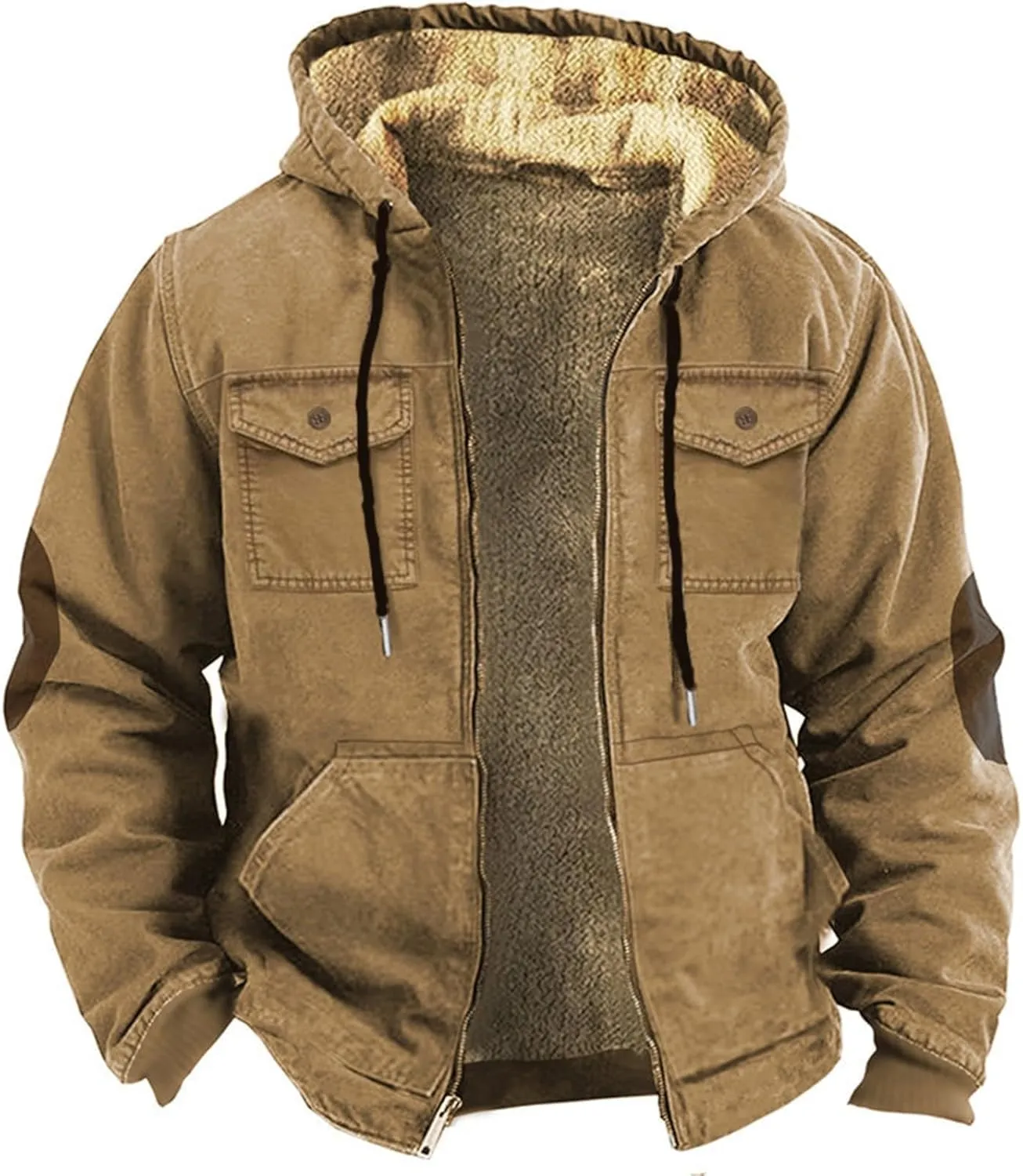Men's Military Sherpa Lined Jacket Fleece Zipper Hoodie Sweatshirt Coat Full Zip Up Midweight Tactical Jackets for Men