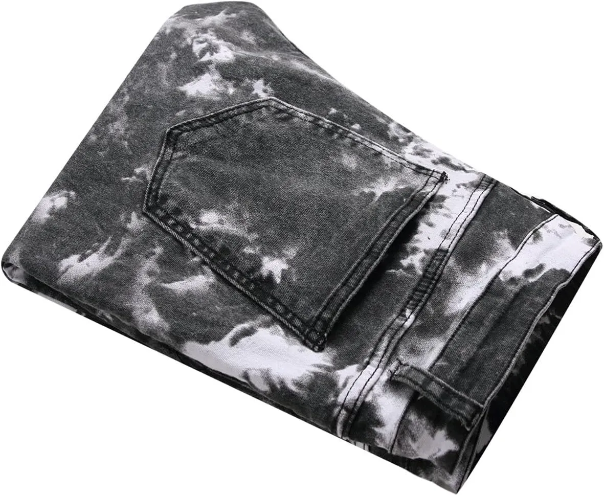 Men's Printed Skinny Stretch Jeans Slim Fit Comfort Straight Leg Denim Pants Classic Casual Vintage Jean Trousers