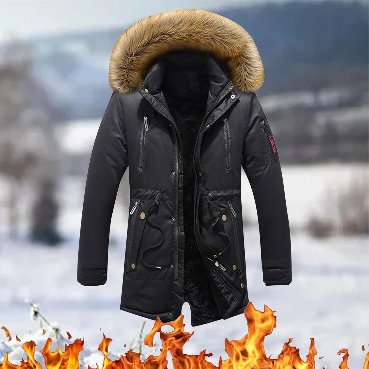 Mens Puffer Jacket Fashion Casual Solid Color Zipper Pocket Cotton Padded Jacket Coat Winter Jackets Warm Puffer