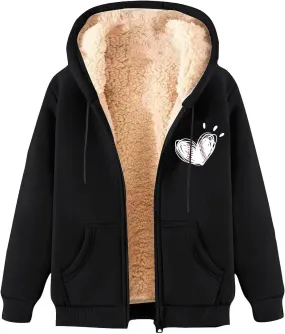 Men's Solid Color Printed Fleece Jacket Winter Casual Trend Zipper Hooded Coat Heavy Work Warm Outerwear