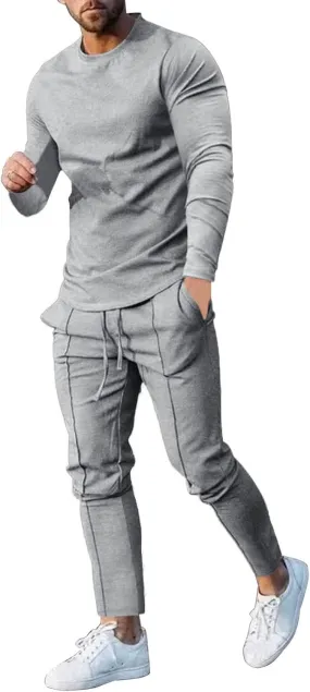 Men's Tracksuit Athletic Casual 2 Piece Outfits Long Sleeve Pullover Shirts and Pant Set Gym Jogger Sweatsuit Set