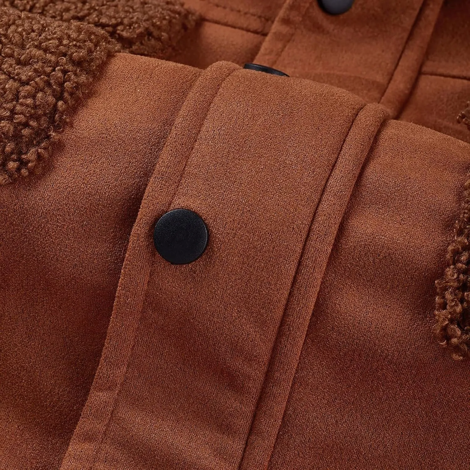 Men's Winter Sherpa Lined Jackets Shearing Collar Suede Leather Trucker Coats Long Sleeve Fleece Fuzzy Work Jacket