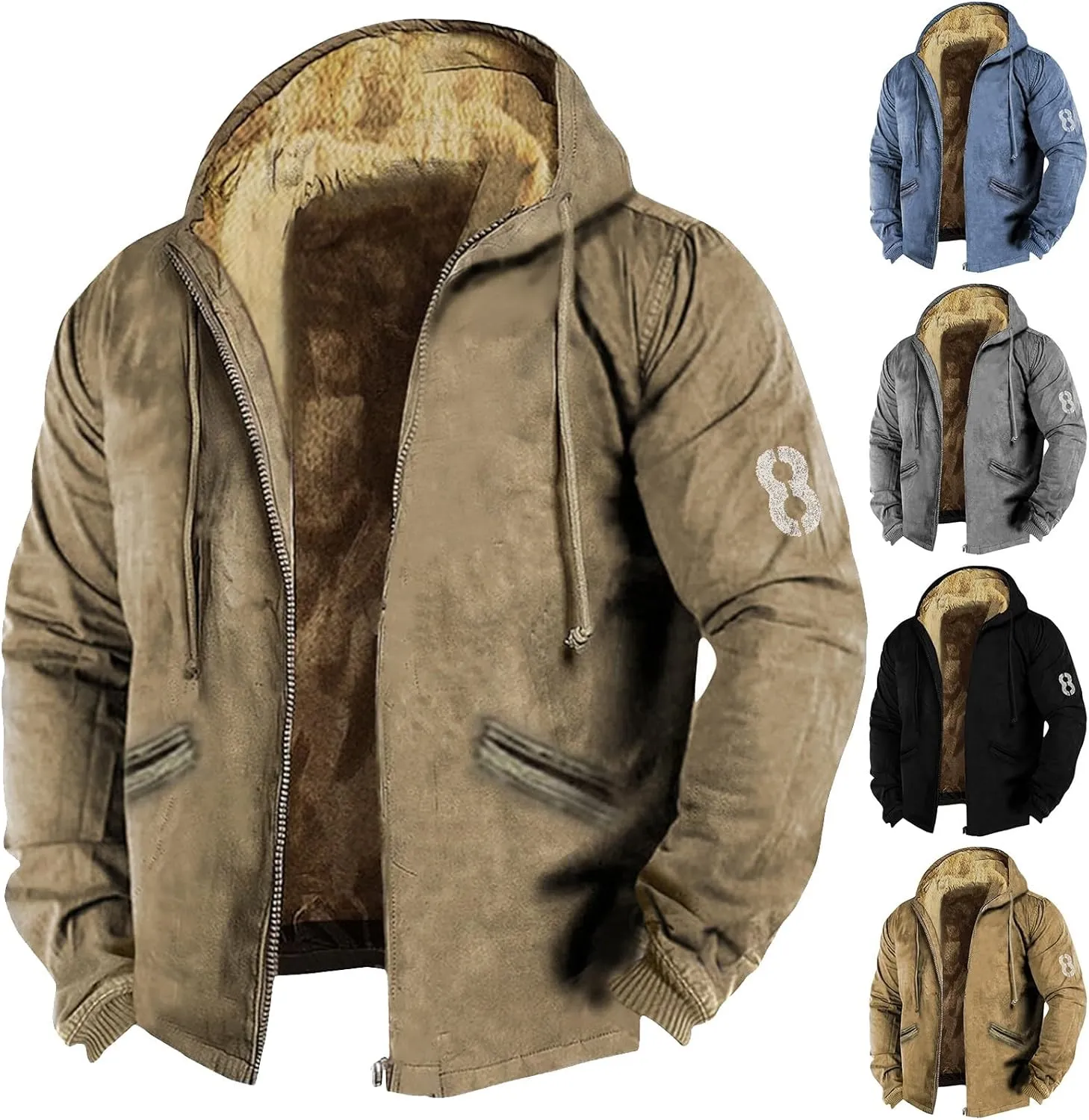 Mens Winter Tactical Hoodies Heavyweight Fleece Sherpa Lined Warm Sweatshirt Big And Tall Zip Up Military Work Jacket