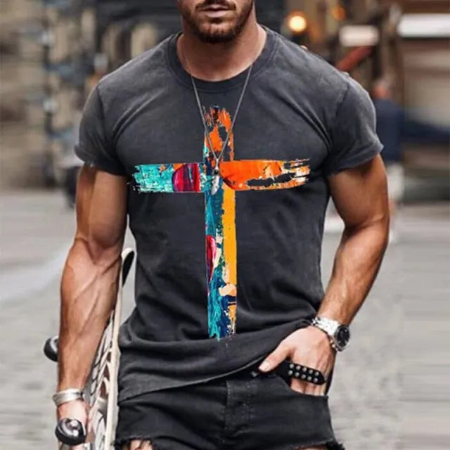 Michelangelo Artistic Cross Print Shirt